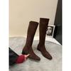 Thick Heel Vintage Suede Long Boots Women's Shoes Year Skinny Boots Medium Knight Boots