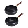 Traditional Forged Iron Wok with Wooden Lid Non-Stick Uncoated Iron Pan Japanese Cookware for Gas Induction & Electric Stoves