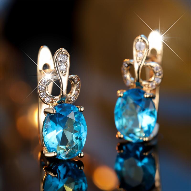 1 пара сережек-капель золотистого цвета с овальной огранкой и синим камнем, серьги-подвески принцессы, украшения на День святого Валентина