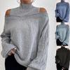 Off Shoulder Half High Neck European and American Sweater for Women Loose Fit Large Knit Sweater for Women