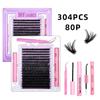 320-Cluster False Eyelashes Set: Includes Glue, Remover, Tweezers, and Individual Lashes (50P, 60P, 80P, 100P Options)