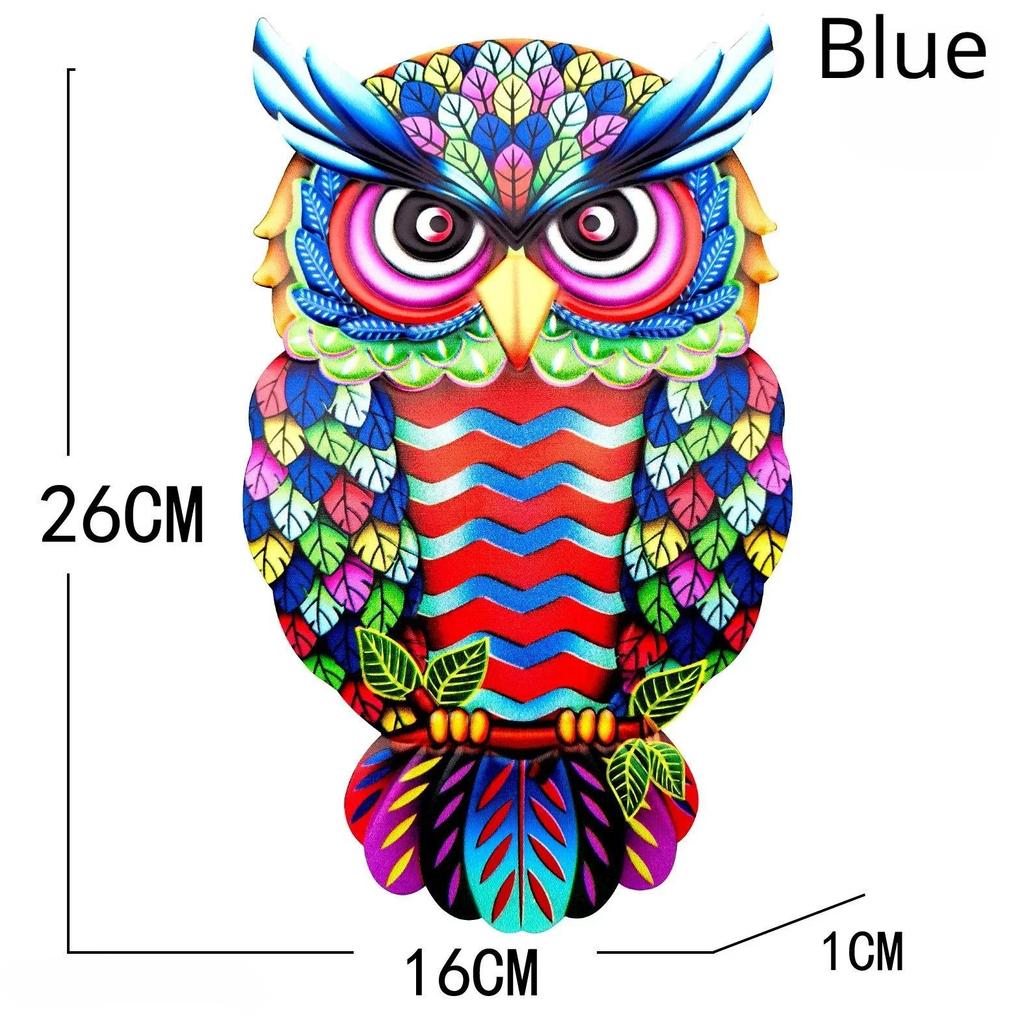 Metal Art Owl Wall Decor Colorful Iron Art Owl Sculpture 4 Colors Owls Hanging Ornament Pendant for Indoor Outdoor Home Garden