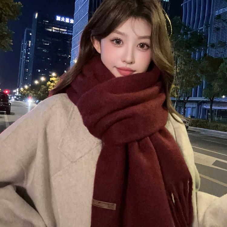 Оригинальный однотонный шарф из смеси шерсти Ice Blue Girl, женский зимний теплый корейский шарф