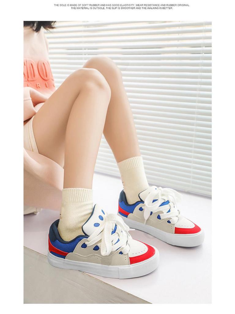 2025 Spring Breathable Color-Block Skateboard Shoes - Trendy Korean-Style Women's White Shoes