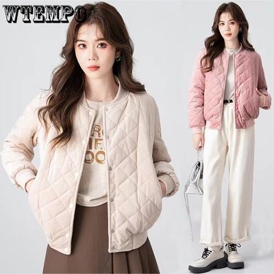 Утепленная зимняя куртка для женщин с ромбовидной сеткой, хлопковая, толстая, теплая, бейсбольная куртка, короткая, хлопковая куртка