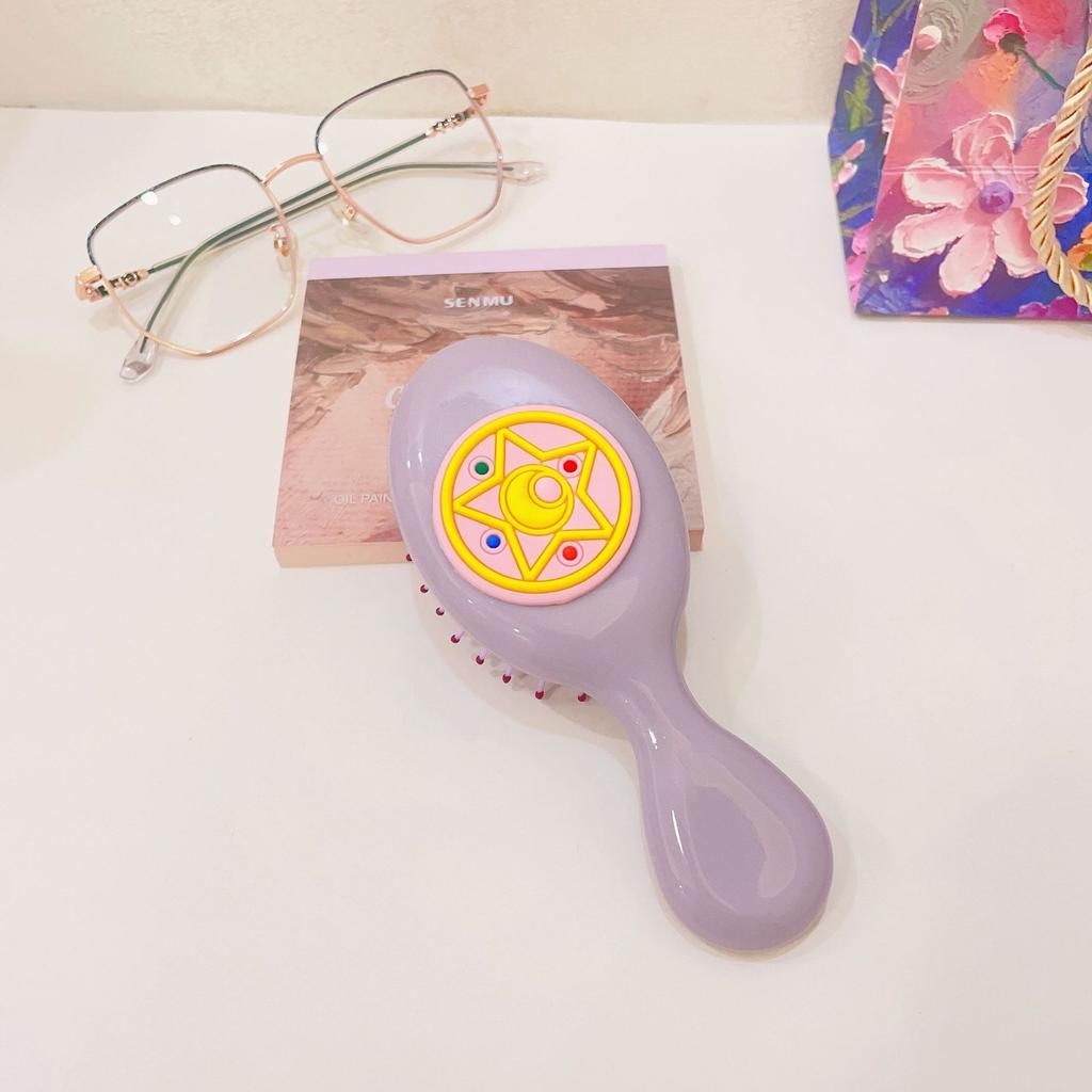 Милая мультяшная расческа с бантом на ручке для массажа кожи головы, переносная пластиковая воздушная подушка, маленькая расческа, щетка для волос с бантом, милая милая расческа