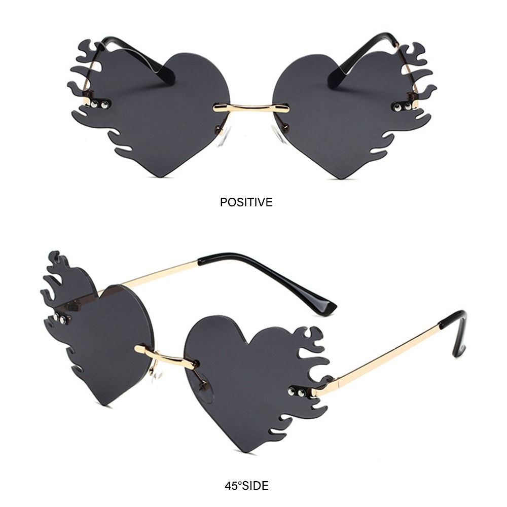 Rimless Fire Heart Shaped Sunglasses Uv400 Protection Costume Accessories Halloween Glasses Flame Love Sun Glasses