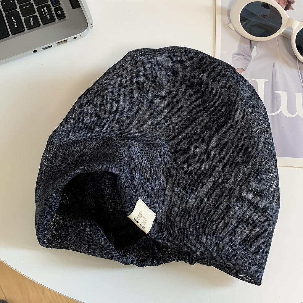 New solid color plaid stack hat women's spring and autumn big head circumference shows a small face cold hat sweet bag head hat