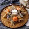 Thanksgiving Artificial Wreath Candle Ring Maple Leaf Pumpkin Pinecone Candle Holder Garland Harvest Festival Table Centerpiece Decoration
