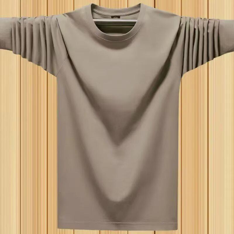 Мужская большая однотонная футболка с круглым вырезом, с длинным рукавом, подходит для весны и осени