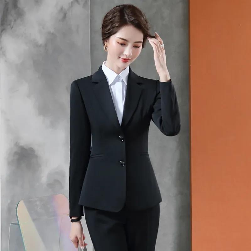 Однотонный профессиональный костюм, женский весенне-осенний темпераментный формальный комбинезон, куртка + брюки