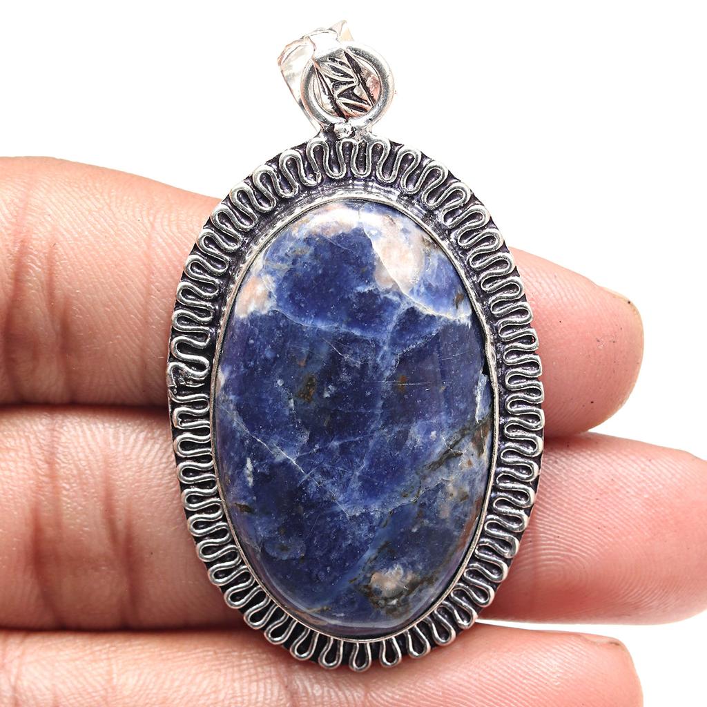 Pendant Sodalite Gemstone Valentine'Day Ethnic Silver Jewelry 2"