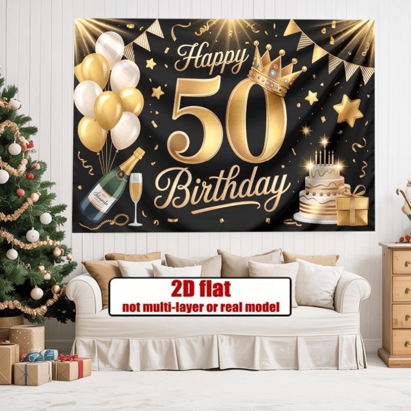 Party Backdrop Stars Crown Cake Flat Golden Balloons Streamers Multi Family Event Backdrop Decoration Front Door Decor
