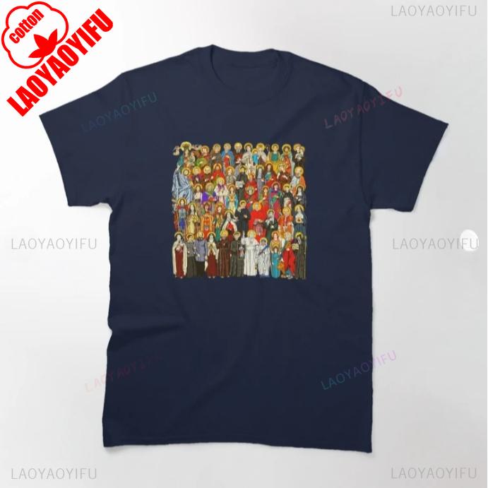Catholic Saints Vintage Graphic Tee Religious Art Unisex Oversized Streetwear Holy Festival Gift Christian Apparel Tshirt