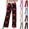 Women's Fashion Casual Comfortable Pajama Pants Love Printed Drawstring Wide Leg Pants Trousers