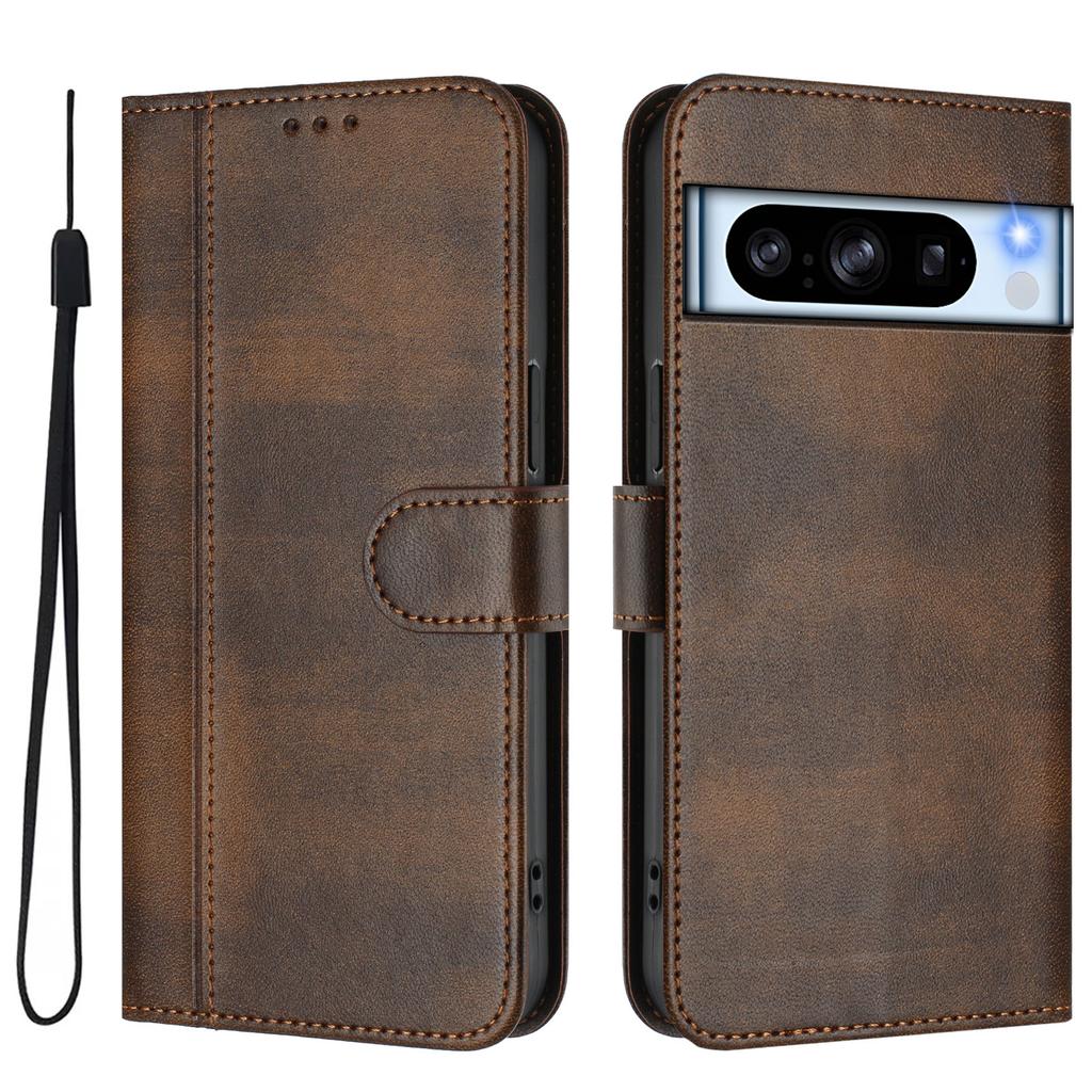 For Google Pixel 8 Pro Cases Wallet Stand Retro Texture Leather Phone Cover with Lanyard