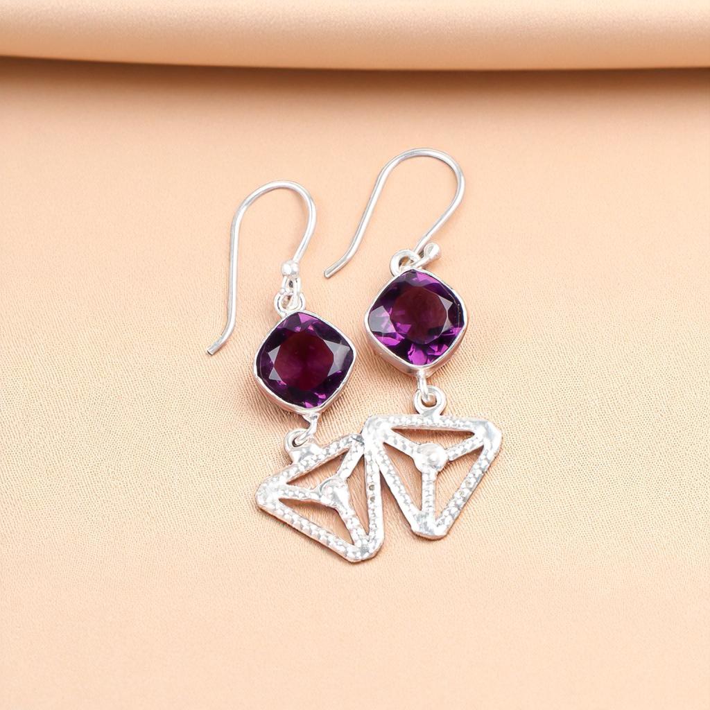 Amethyst Gemstone 925 Sterling Silver Jewelry Handmade Earrings 2.00" For Women EE-45-7