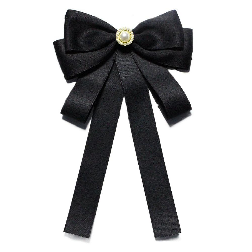 Pearl Black Ribbon Pin Beads Ribbon Badge Brooch Sweet Black Bow Necktie  Parties