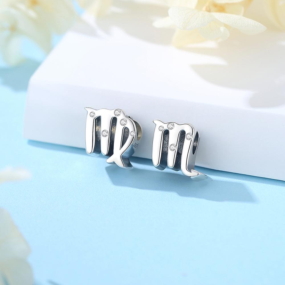 Original 925 Silver Charms Beads 12 Zodiac A-Z Letters Virgo Aries Fit Pan Bracelets Necklaces Jewelry For Women