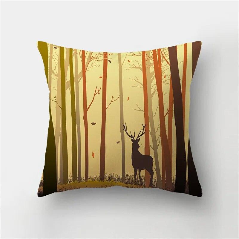 Autumn Landscape Printing Pillowcase Maple Leaf Tree Plant Sofa Cushion Cover Office Car Creative Decoration Home
