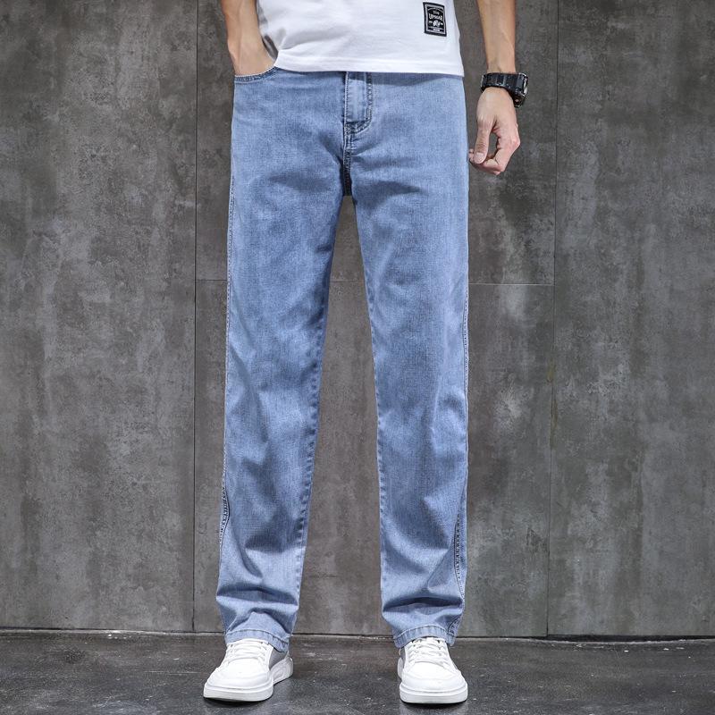 Мужские универсальные летние свободные джинсы, размер XL, деловой повседневный стиль, средне-высокая талия, высокая эластичность.