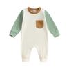 Baby Boys Girls Fall Jumpsuit 3M 6M 12M 18M 24M Cute Long Sleeve Round Neck Contrast Color Pocket Romper Pajamas