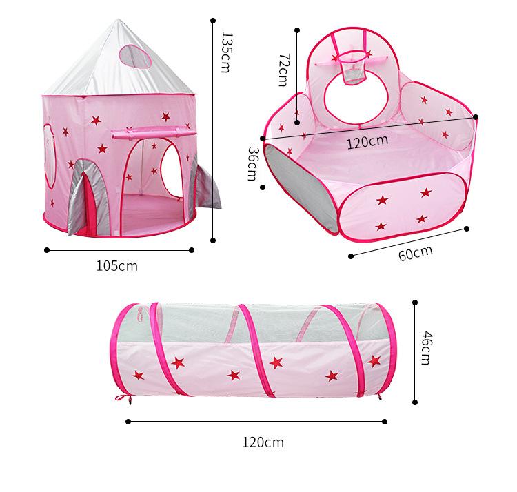 Children's 3 In 1 Tent Spaceship Tent Space Yurt Tent Game Pink House Rocket Ship Play Tent Ball Pool for Girl