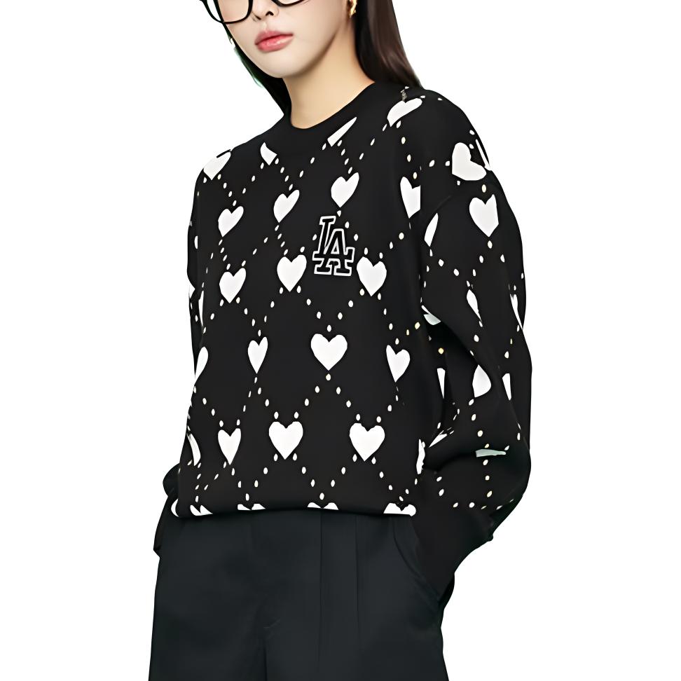 MLB Los Angeles Dodgers Heart Jacquard Letter Embroidery Loose Pullover Sweater Unisex sweater Black 3AKPH0131-07BKS