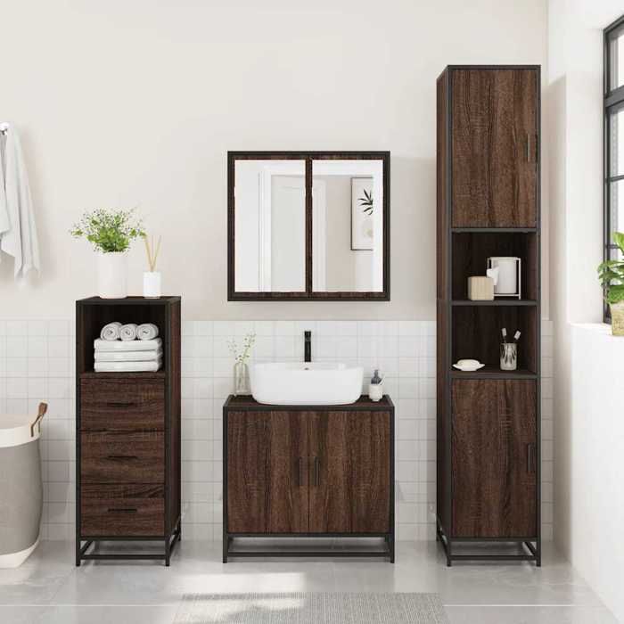 VidaXL Armoire de bain chêne marron 35x37,5x100 cm bois d'ingénierie, armoire de rangement de salle de bain, placard de 849253