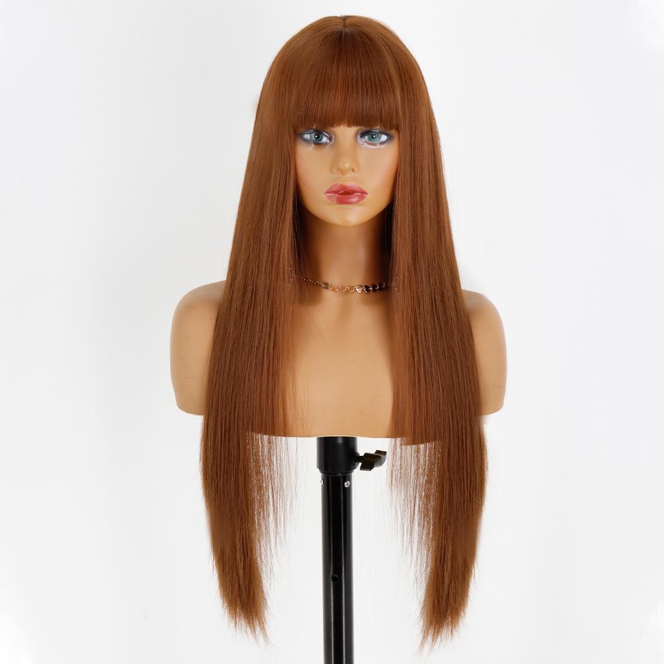 MISS WIG Women Fashion Long Straight Light Blonde Color Wig with Blunt Bangs Synthetic Fiber Daily Wear Long Straight Wig