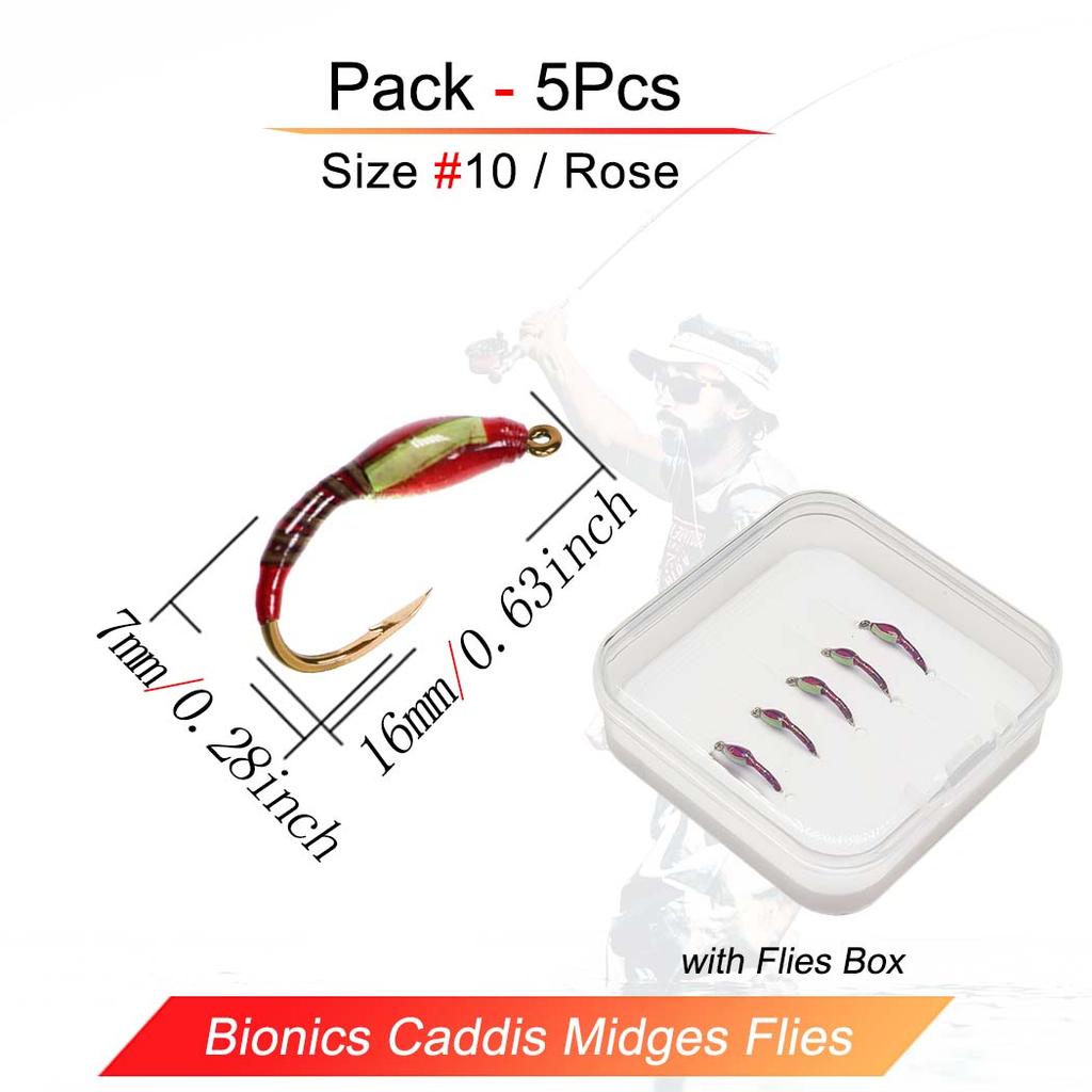 5/10Pcs Realistic Fly Fishing Bait Chironomid Midge Pupa Nymph Trout Flies Fly Fishing Hook Artificial Caddis Larva Lures