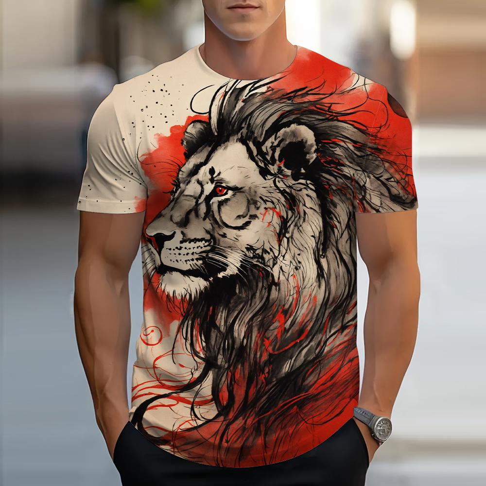 Lion Animal Pattern 3D Print Men Streetwear Hip Hop Short Sleeve Oversized Tees Harajuku Y2k Tops