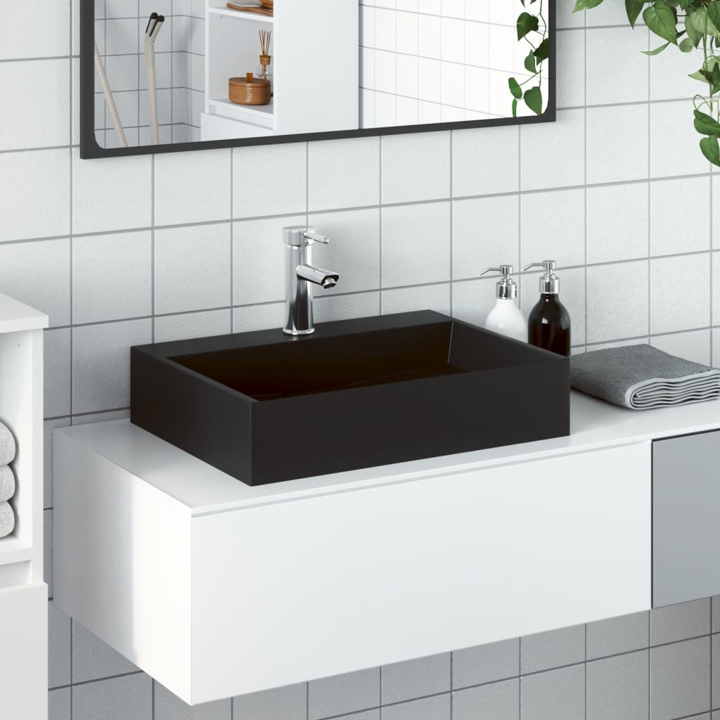 Wash Basin 50 x 38 x 11 cm Mineral Cast Marble Cast Matte Black