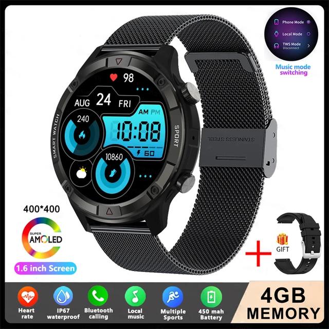 LUCKYSTART Smart Watch Men 2024 Новые спортивные часы с дисплеем 1,6 дюйма AMOLED, 4G ROM, голосовые вызовы, локальная музыка, водонепроницаемые мужские умные часы