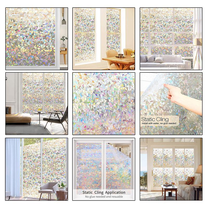 WCIC новая 3D пленка для конфиденциальности на окна с эффектом радуги, декоративная анти-УФ-пленка, неклейкая статическая стеклянная наклейка для дома, кухни, офиса