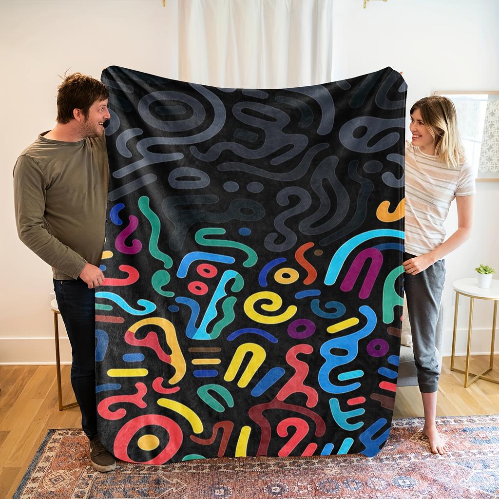 1pc Vibrant Abstract Flannel Blanket - Soft, Breathable Polyester, All-Season Cozy Throw with Colorful Digital Print, Perfe