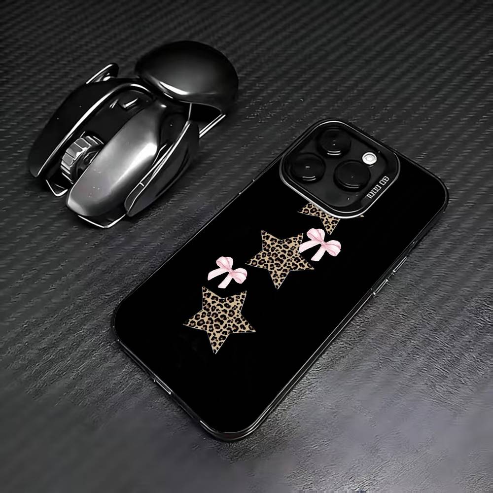 Чехол для телефона B-Черный L-Леопардовый P-Принт S-Звезда Для iPhone 17,16,15,14,13,12,11 Plus,Pro Max,XS,Цветной Посеребренный Внутренний Чехол