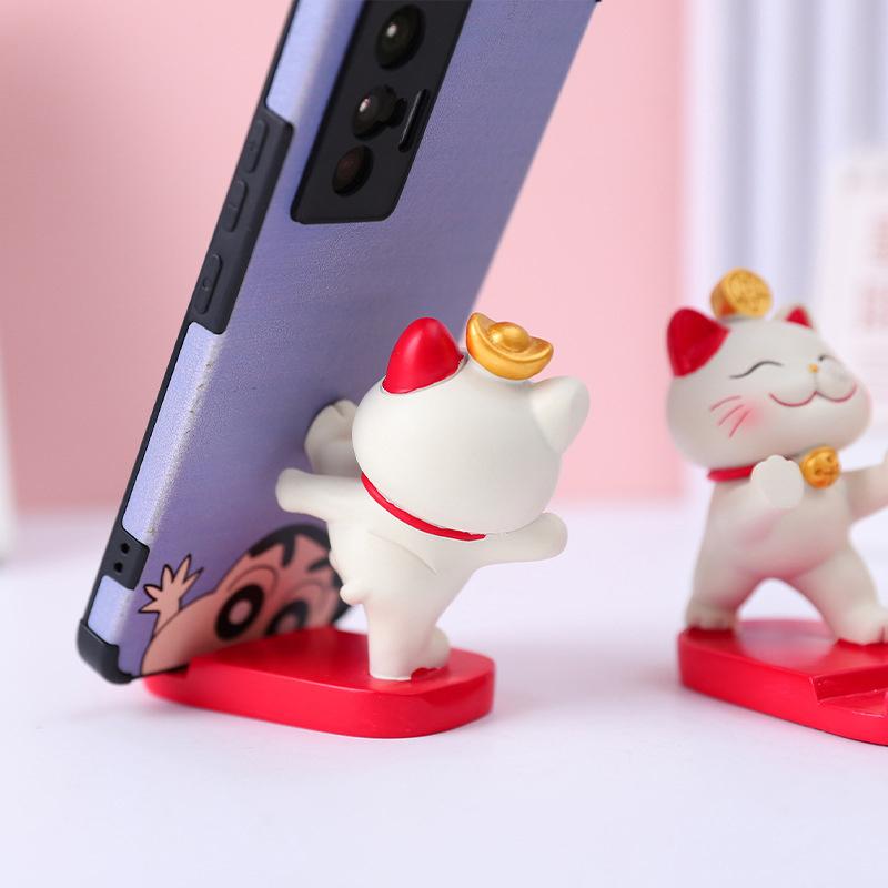 Chinese Style Cute Lucky Cat Resin Desktop Mobile Phone Brackets Lucky Ornaments