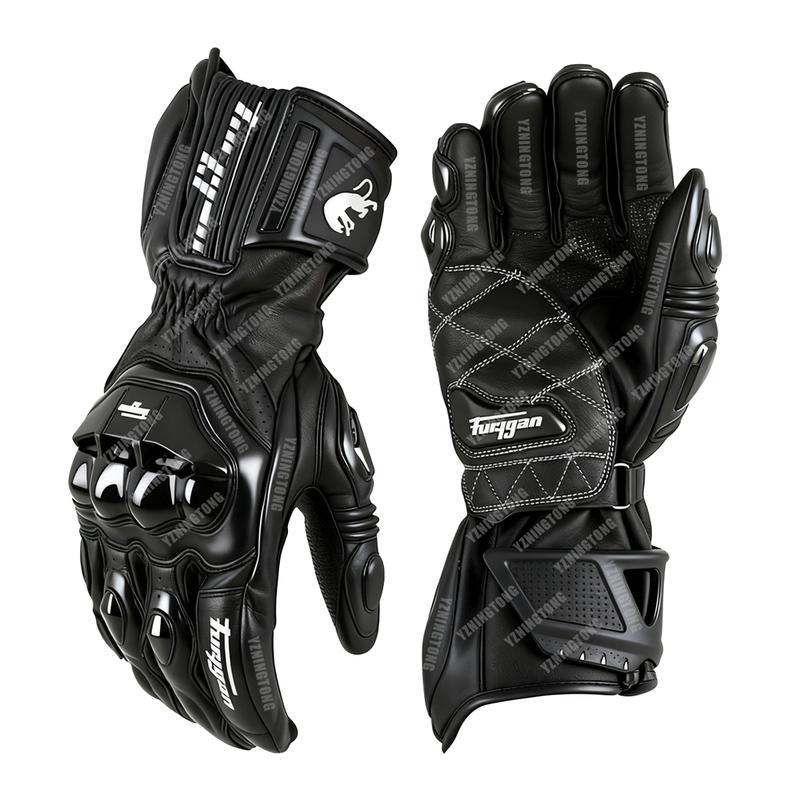 Leather Motorcycle Gloves Black White Red Racing Genuine Leather Motorbike Road Racing Team Glove Summer Winter Rider Gloves