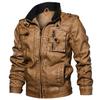 Fashion Men Autumn Winter Casual Jacket Stand Collar Washable Leather Coat Plus Size M-8XL