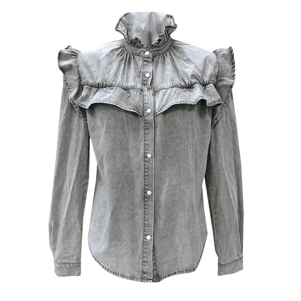 Women's Loose-fitting And Casual Long-sleeved Solid-color Denim Shirt