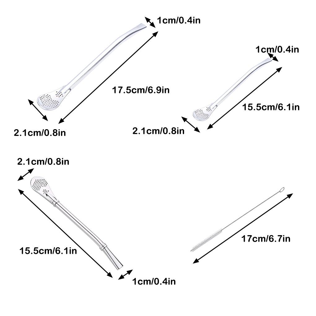Ложка-соломинка из нержавеющей стали, длинная бомбилья, щетка для очистки фильтра для чая, инструменты для размешивания двойного назначения, инструменты для домашнего бара