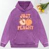 Just Peach Illustration Printed Female Washed Streetwear Pullovers Cotton Sportswears Casual Pocket Hoody