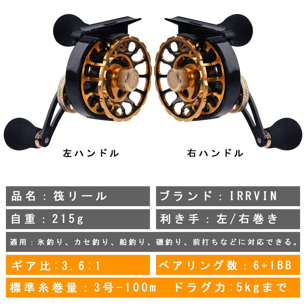 Black Porgy Reel for Raft Drop Gear Max Drag Force for Rock Fishing and Ice Fishing Left-Handled Fishing, Casting, Left/Right-Handed Reel, 3.61