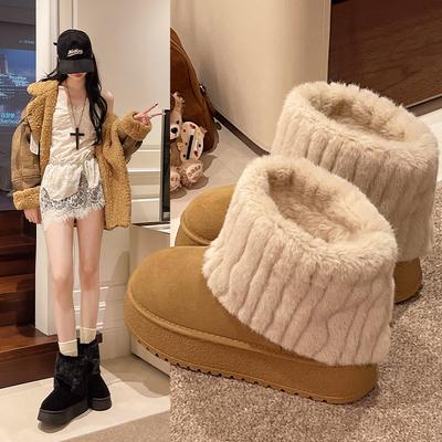 Суперогненные короткие ботинки на толстой подошве женские зимние на подкладке и утолщенные маленькие ботильоны 2025 новые теплые пушистые зимние ботинки