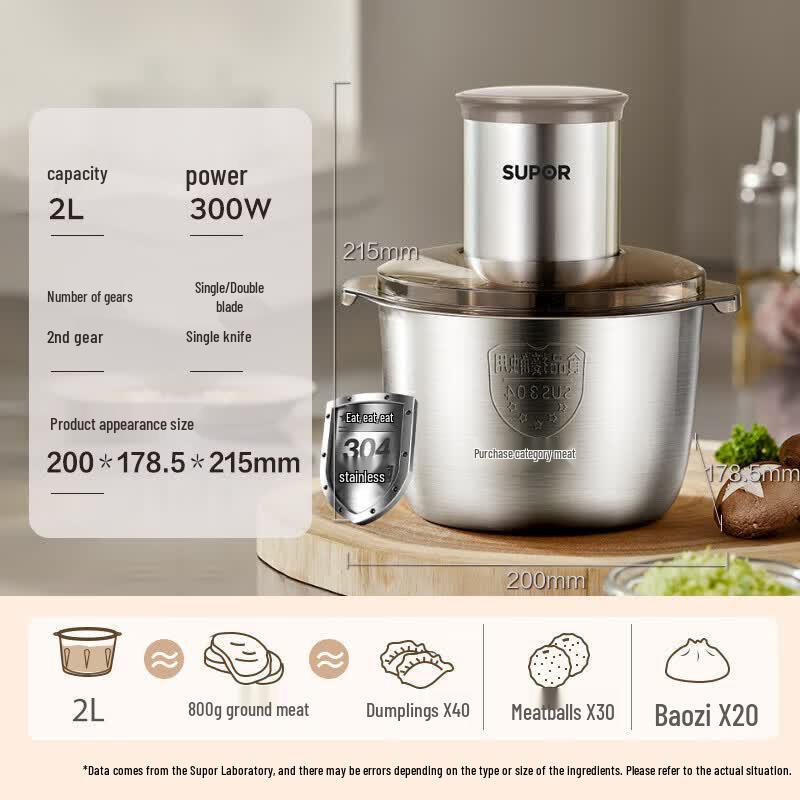 SUPOR JRT06-G200 2л Электрическая мясорубка полностью из нержавеющей стали