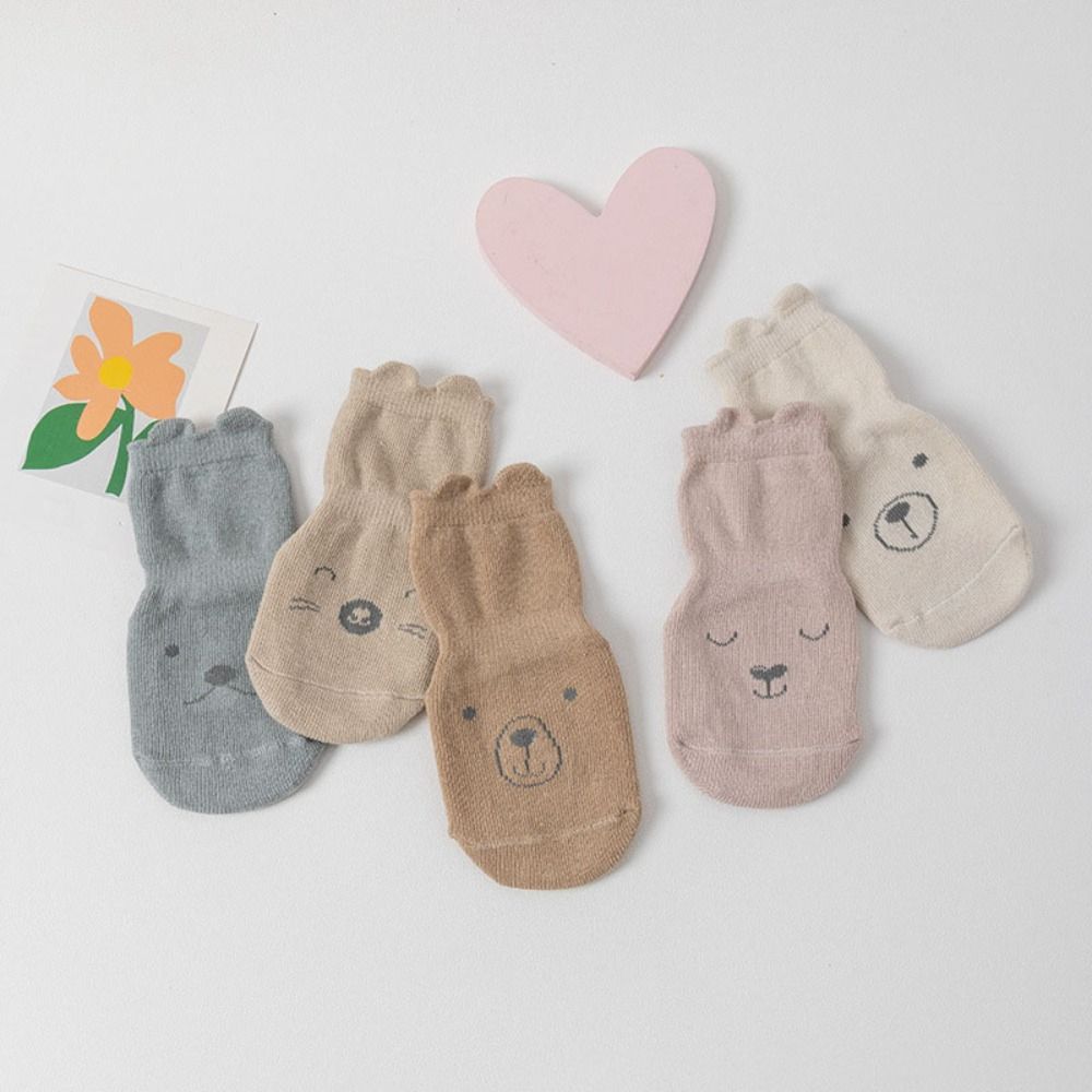 5Pairs Breathable Toddle Step Socks Bear Ears kids Cartoon Socks Fashion Short Tube Socks Newborn
