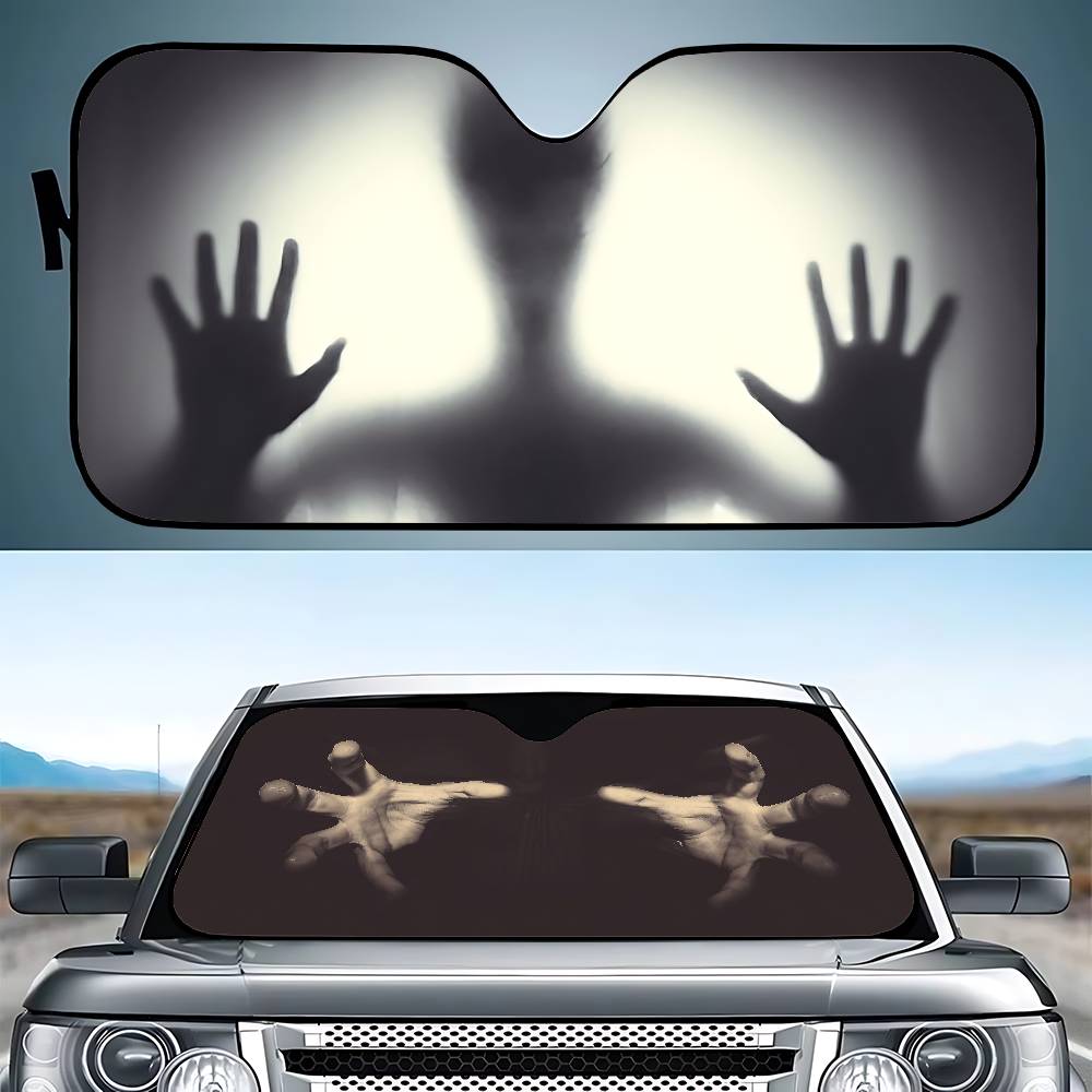 Creepy Ghost Hand Light Car SunShade Windshield Funny Sun Shade Foldable UV Ray Sun Visor Protector Sunshade For Front Window