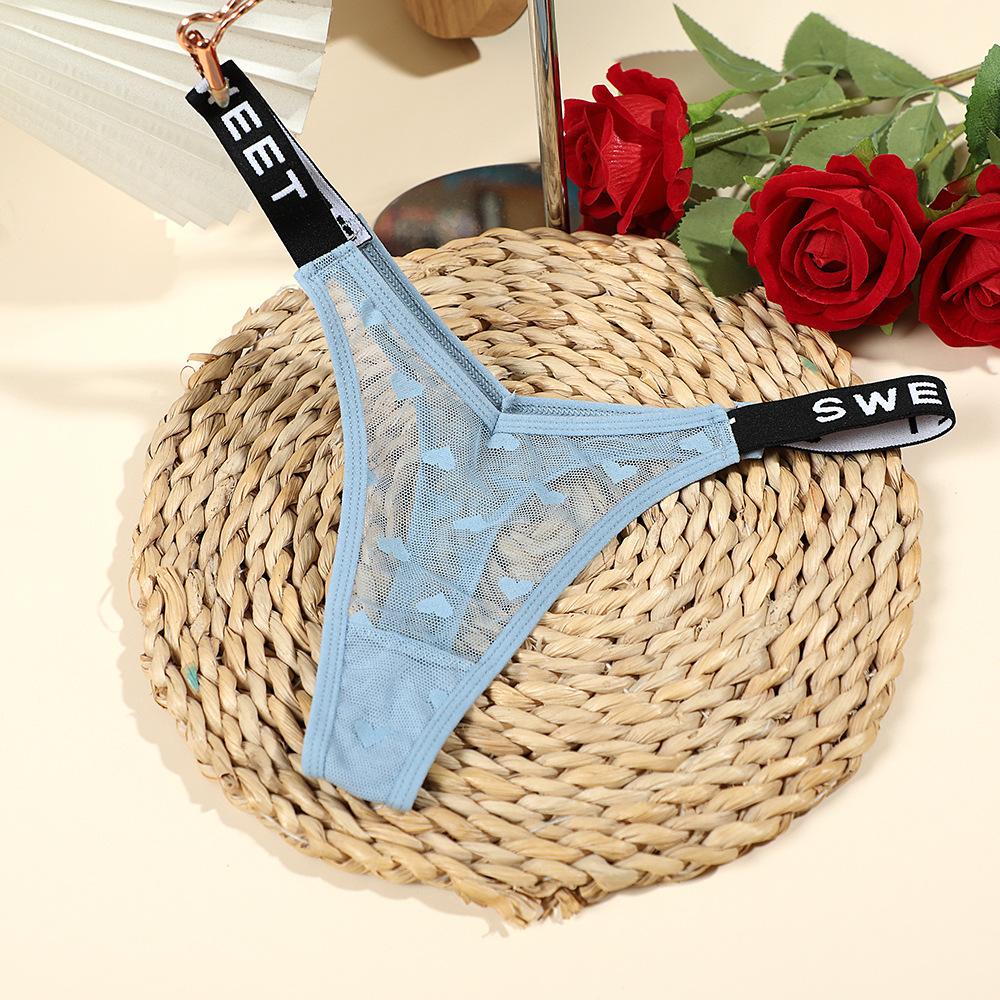 Сексуальные сетчатые стринги для женщин с низкой талией, модные бесшовные спортивные трусики с буквенным принтом, нижнее белье SL