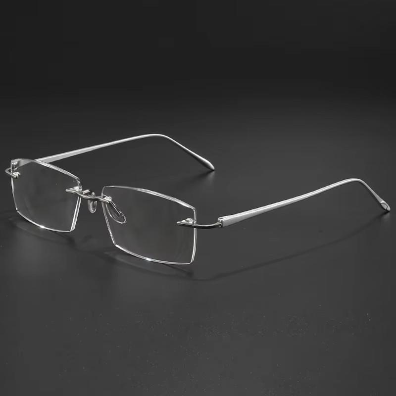 Men Rimless Reading Glasses Prescription Lenses Presbyopic Eyewear Women Blue Light Blocking Lenses Al-Mg Eyeglasses Frame